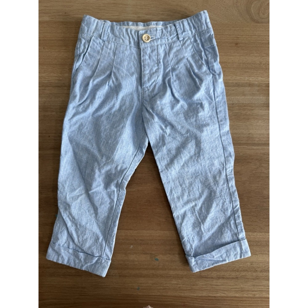 Romeo Boys 18-24 Months 100% Linen Blue Pull On Pants Roll Cuff Lightweight
